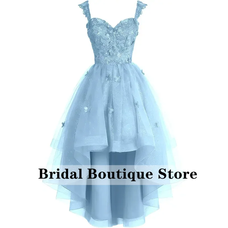 Customized Tulle A Line Homecoming Dresses for Teens Spaghetti Strap Lace Applique High Low Formal Prom Party Gowns