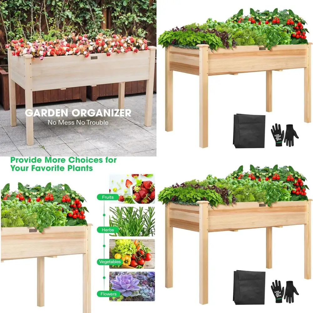 

Приподнятая деревянная садовая кровать, 48 x 24 x 30, уличное кашпо с подкладкой и перчатками, подходит для патио, балкона, заднего двора, 220 фунтов