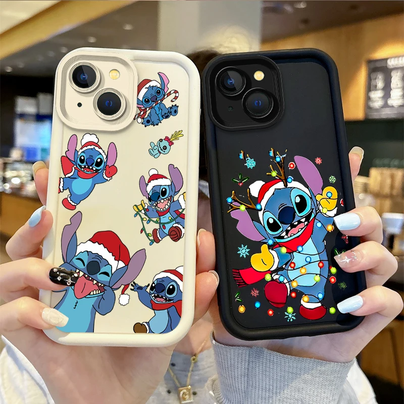 

Cute Disney Stitch Christmas TPU Phone Case for iPhone 16 15 14 13 12 11 Pro Max 16 15 14 8 7 Plus X XS Max 8 7 Shockproof Cover