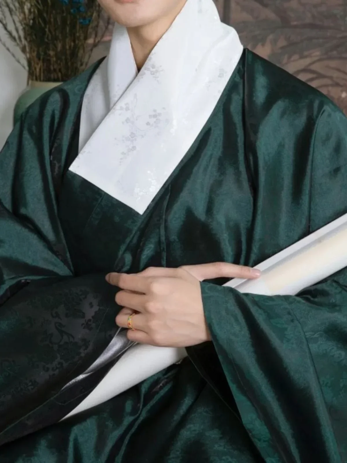 Chinese Traditional Costume Set Chinese Ming Dynas Ming Hanfu Lotus Jacquard Dark Pattern Yarn Wide Sleeve Daoist Robe Men Hanfu