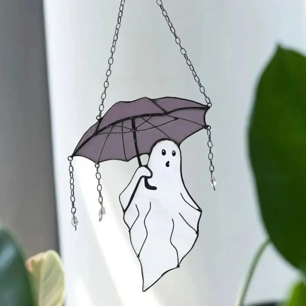 Acrylic Umbrella Ghost Pendant Rear View Mirror Cartoon Ghost Auto Interior Accessories Halloween Umbrellas Ornament