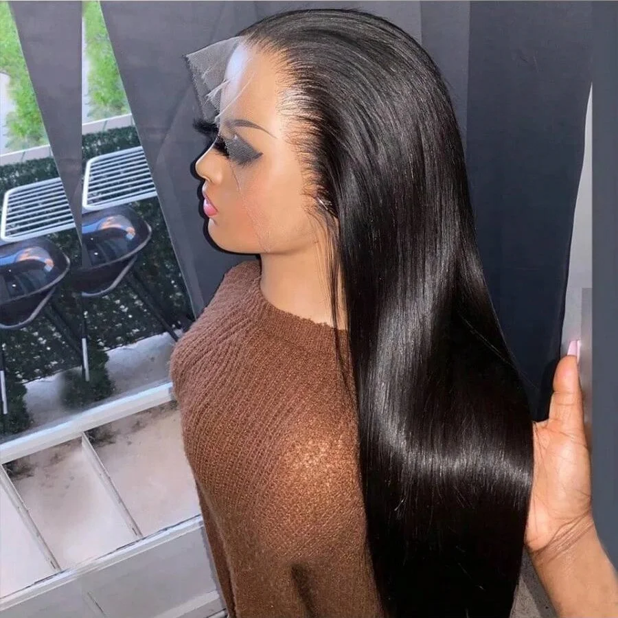 

200% Bone Straight 13x4 13x6 HD Transparent Lace Frontal Human Hair Wigs Brazilian Pre Plucked With Baby Hair 40 Inch For Women