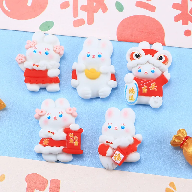 20Pcs Kawaii Resin Chinese New Year Rabbit Series Flat Back Cabochon Crafts Clothing DIY Scrapbooking Accessories Cute Cartoons