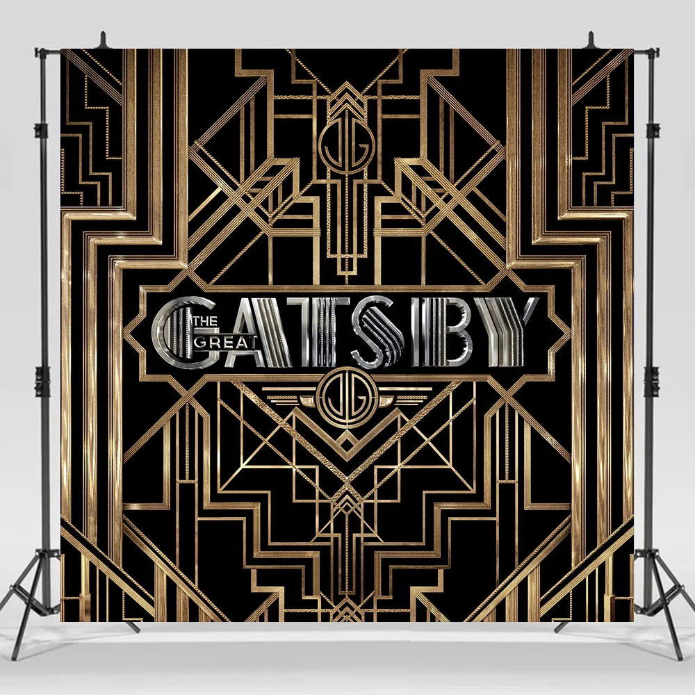 Great Gatsby Theme 30th 40th 50th Birthday Party Club Decor Banner Backdrop 20s 1920s Black Gold Photography Background Custom