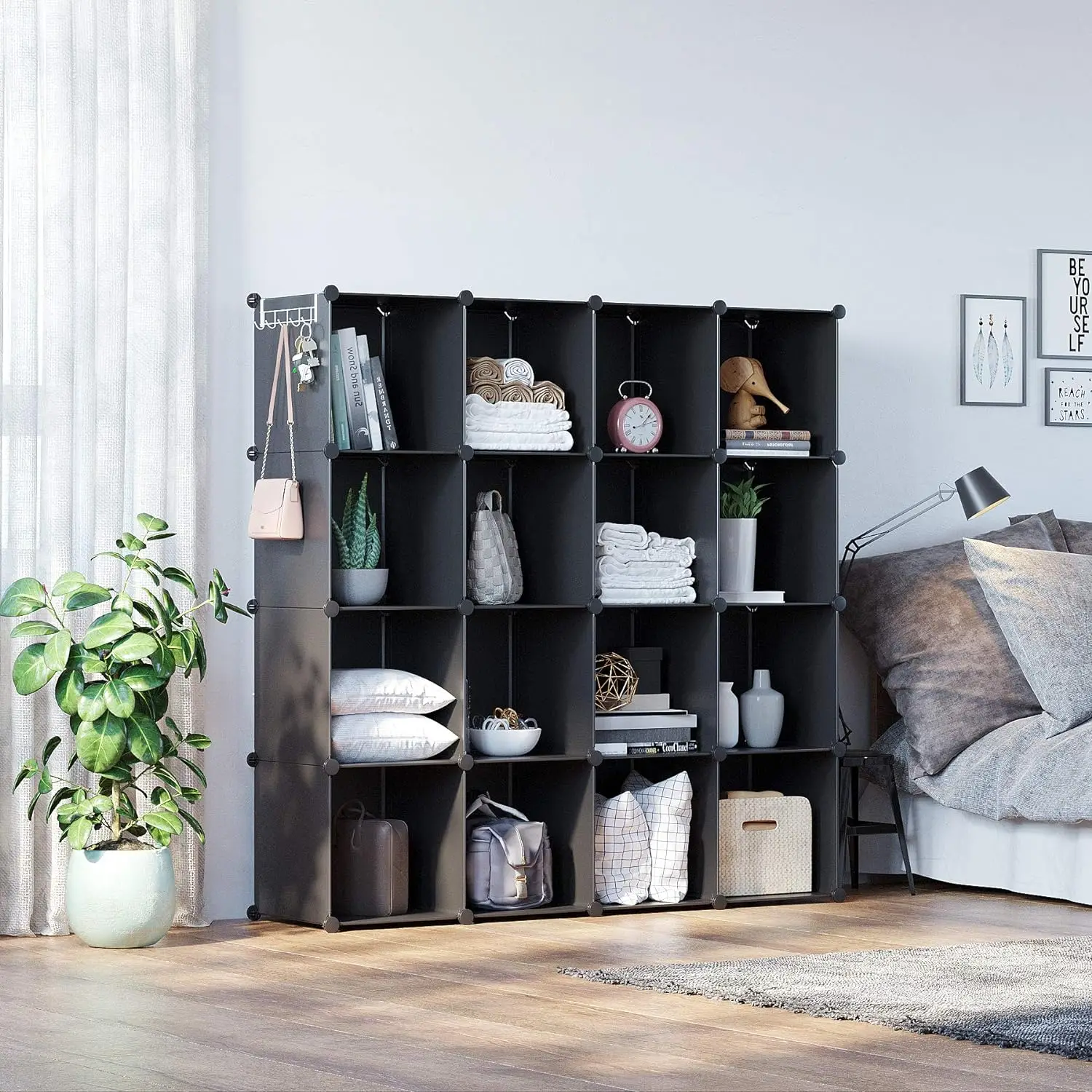 Cube Storage Organizer, 16-Würfel-Regale für Schrank, DIY Kunststoff modulares Bücherregal, Bücherregal, Aufbewahrung würfel ideal für Schlafzimmer