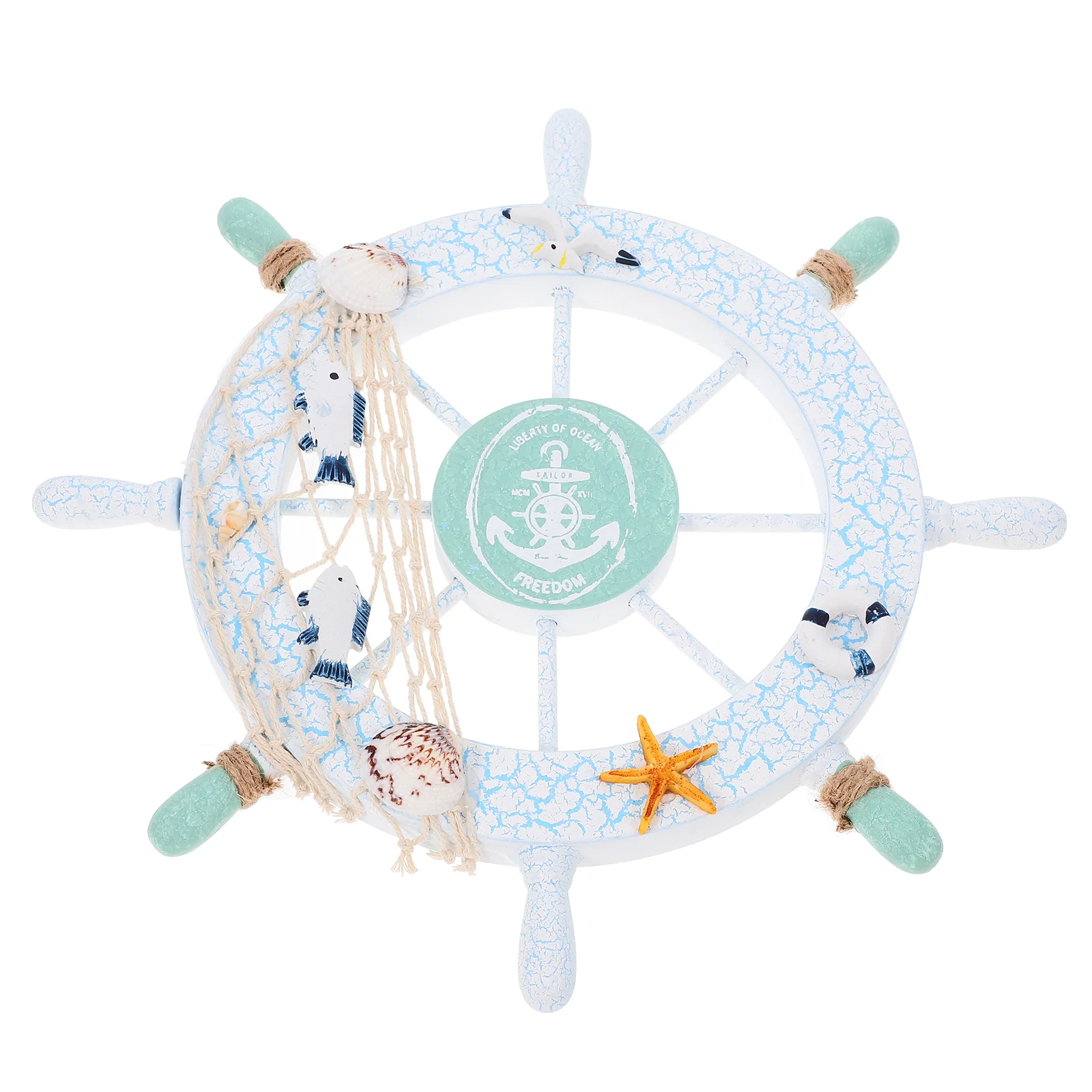 

Wooden Ship Wheel Fishing Net Shell Wall Decor Boat for Home Steering Nautical Beach