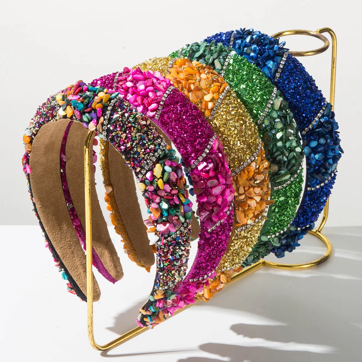 

New Fashion Wide Edge Color Block Rhinestone Headband Hair Accessory for Women