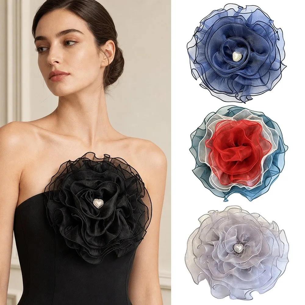 New Organza Flower Brooch Oversized Versatile Ornament Floral Corsage DIY Handmade 9-Layer Scarves Buckle Pin Hair Accessory