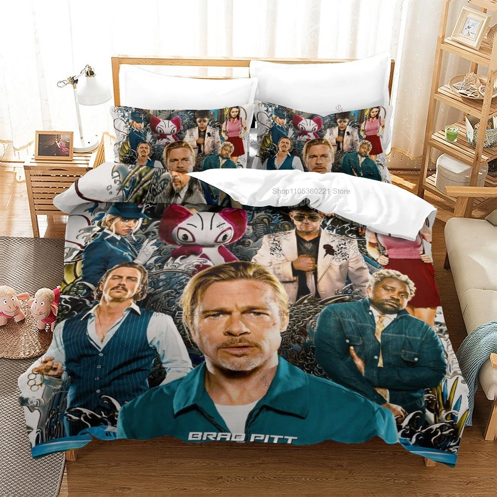 

Japanese Shinkansen Bullet Train Action Bedding Set Duvet Cover + 2 Pillowcases Dark Tokyo Thriller Bedroom Decor