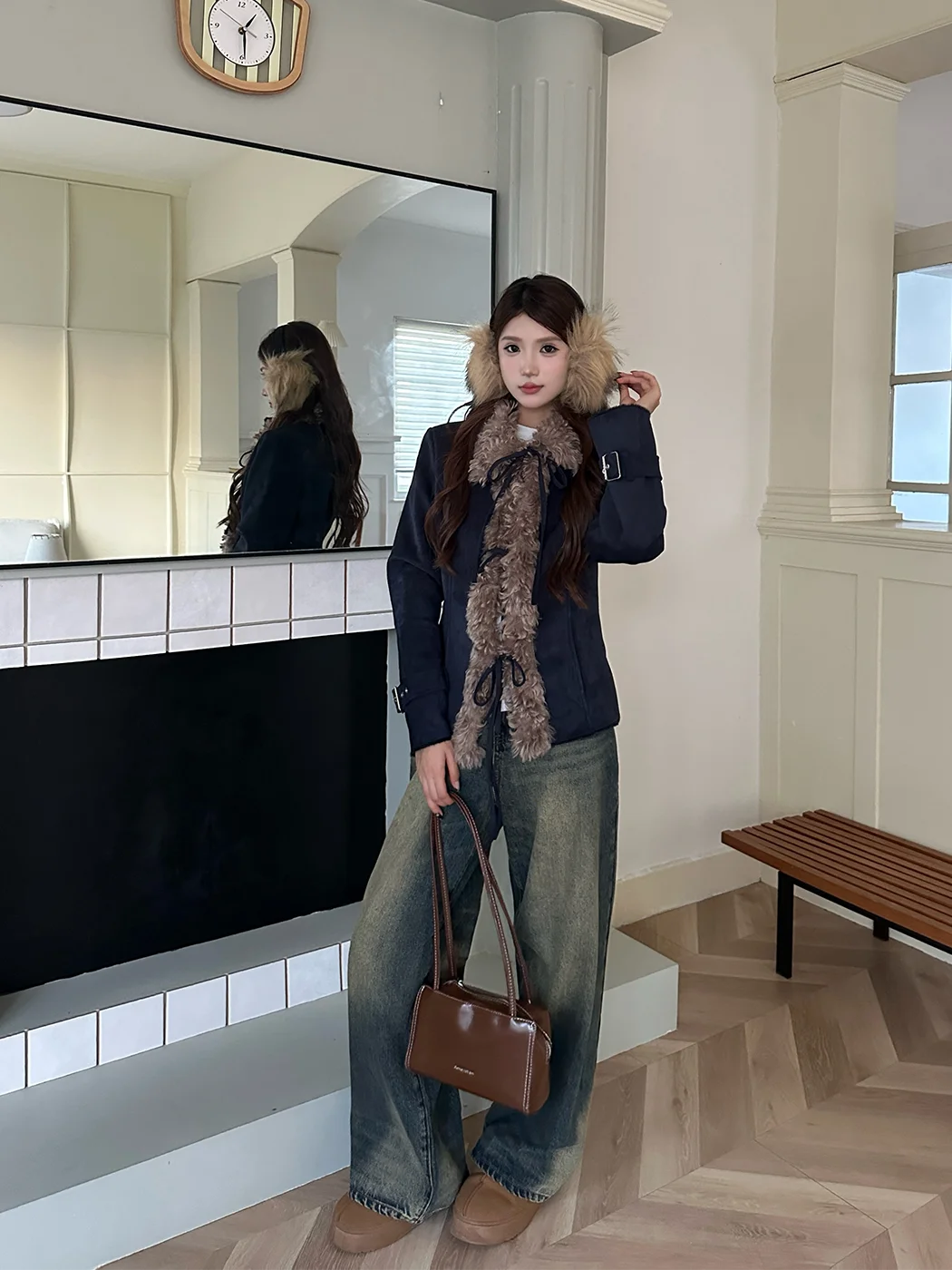 

Куртка MOXI осенне-зимняя приталенная с меховым воротником в стиле ретро, для смелых и стильных девушек, с ощущением роскоши, женская модная верхняя одежда