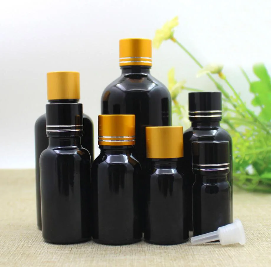 

5ml10ml15ml20ml30ml50ml100ml black glass bottle screw lid essential oil sample toner moisture lotion emulsion water skin packing