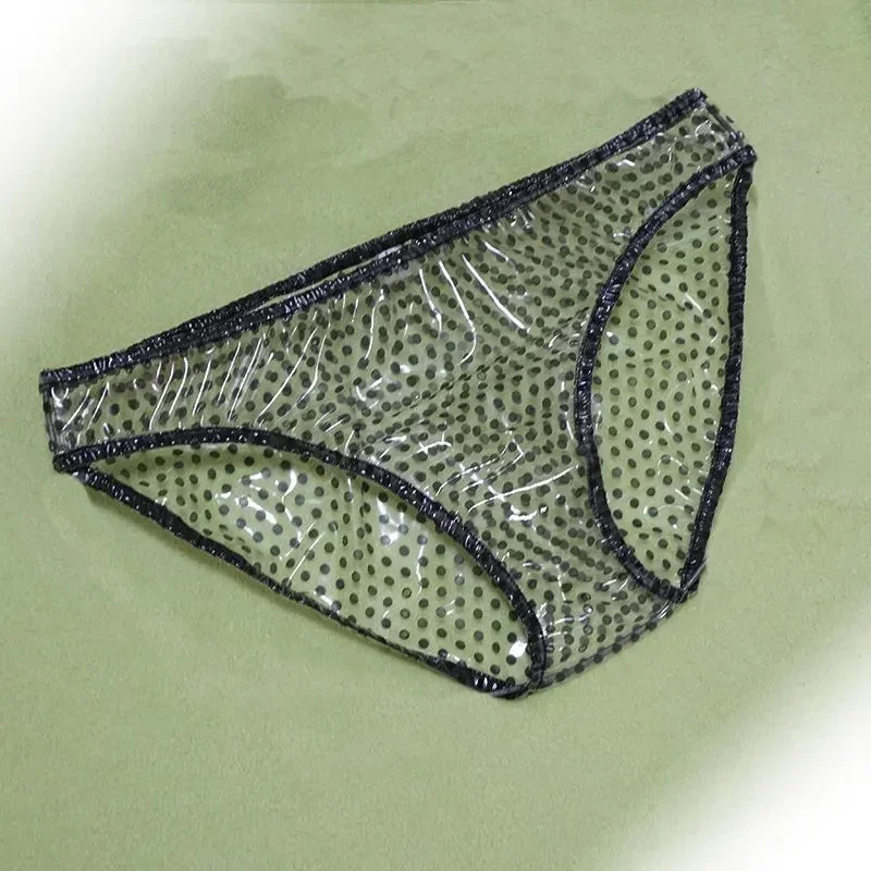 Slip sexy in plastica PVC trasparente a pois Reggiseni regolabili Mutande a vita bassa Set erotico impermeabile silenzioso e morbido