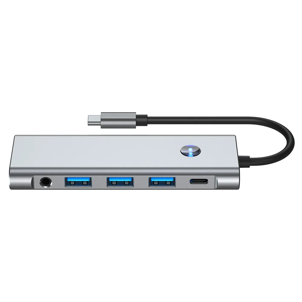 USB3.0 9 in 1 Hub USB C Hub Ports Multiport Hub Adapter 4K/60Hz HD Audio Port Dock PD 100W SD/TF With Screen Button