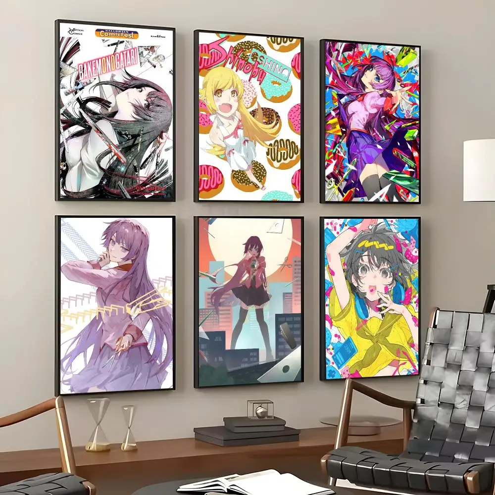 Anime Hitagi Senjougahara / Shinobu Oshino Poster Self-Adhesive Waterproof Wall Stickers, Coffee Bar Home Wall Decor