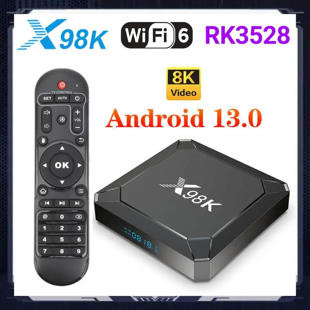 Android 13 Media Player Rockchip RK3528 X98K TV Box Quad Core 8K Video 4K@60fps H.265 Wifi6 X98 Set Top Box Android 13.0 TVBOX