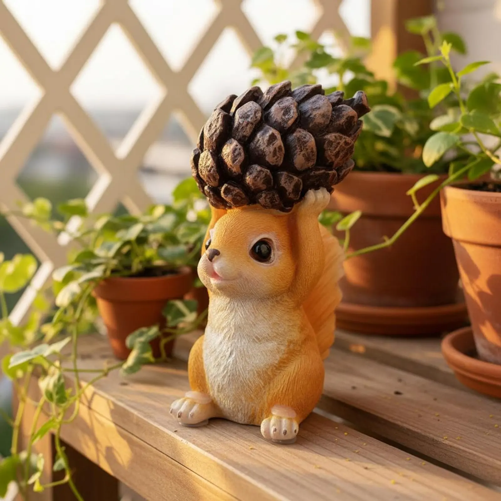 Linda decoración de jardín con diseño creativo de ardilla, figura de ardilla de resina, escultura de criatura bosquista, decoración versátil para jardineros.