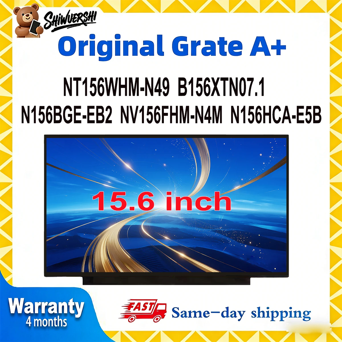 

15.6" Laptop Lcd Screen Monitor Panel Slim NT156WHM N49 B156XTN07.1 N156BGE EB2 NV156FHM N4M N156HCA E5B 60Hz 30 pins Wholesale