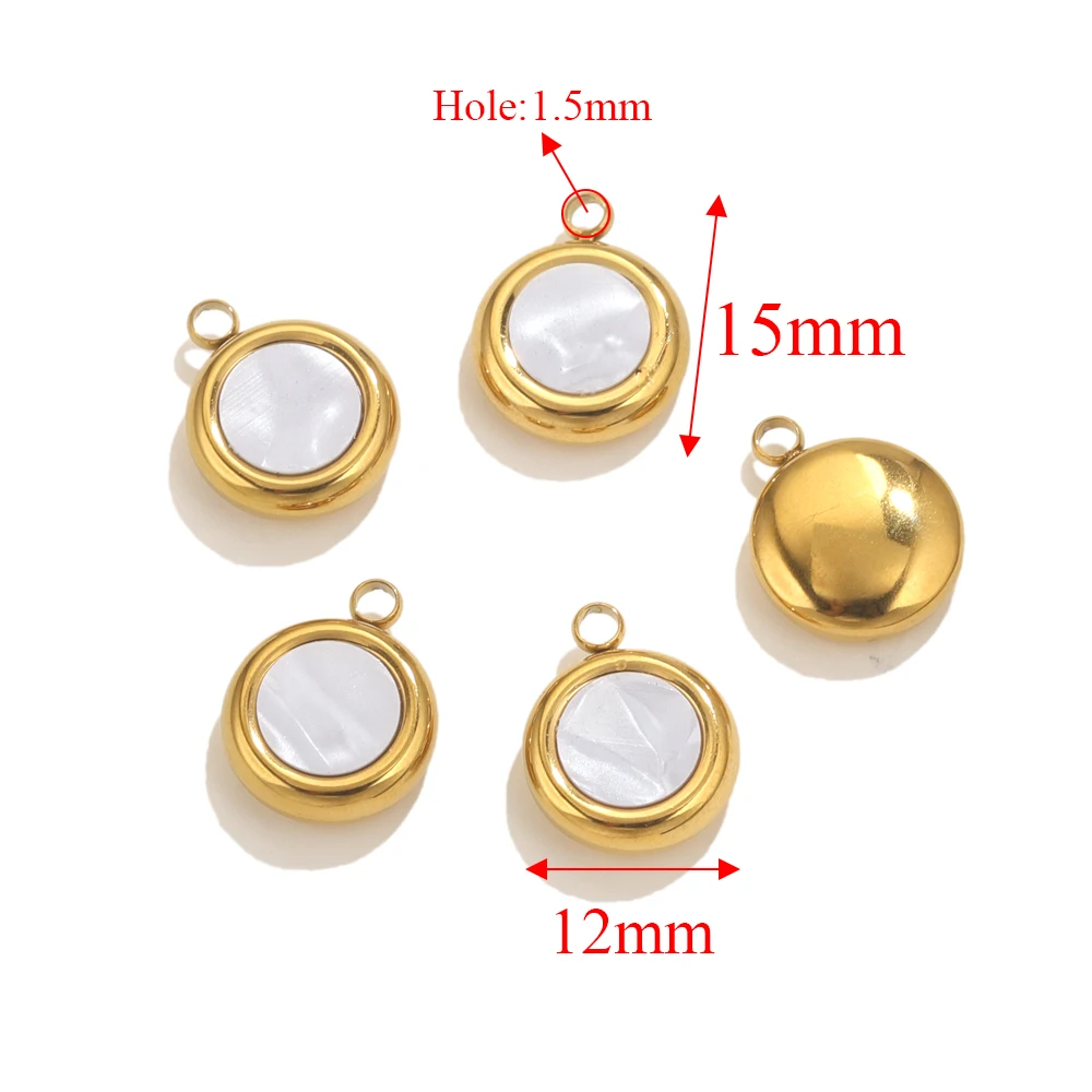 5pcs Stainless Steel Pearl Shell Square Round Oval Cahrms For Necklace Bracelet DIY Pendants Jewelry Making Accessories Craft