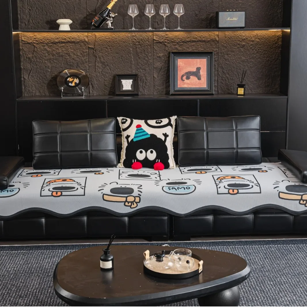 Summer Ice Silky Cooling Sofa Pad With Cartoon Puppy Design Anti-Slip Breathable Couch Cushion Anti-Cat Scratch Sofa Cover
