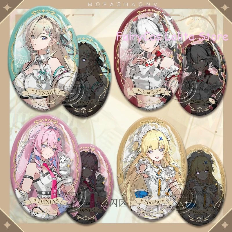 Broches Réfléchissantes Anime Wuthering Waves : Badges Elliptiques de Personnages de Dessins Animés LYNAE, Phoebe, Camellya, Iuno, Denia – Cadeau Cosplay