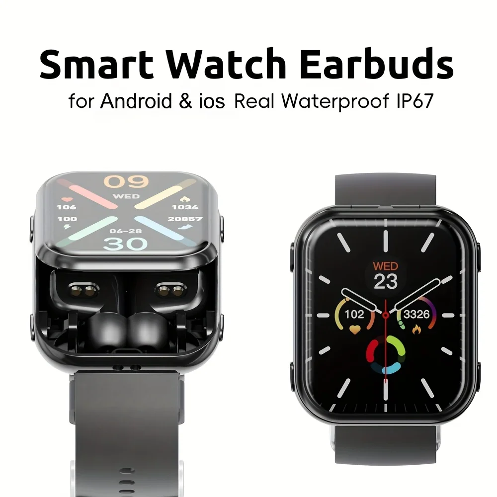 ساعة ذكية هجينة مع سماعات أذن لاسلكية قابلة للفصل T1 IP67 مقاومة للماء 1.8 بوصة مراقبة رياضية صحية بلوتوث ساعة ذكية