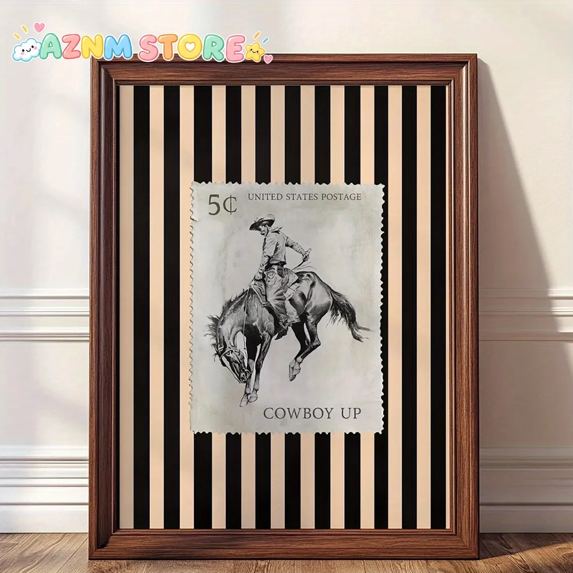 1pc, Wall Art, Vintage Poster, Rodeo Stamp Art Print, Western Canvas Painting with Stripes, Kitchen Decor, Restaurant Aesthet