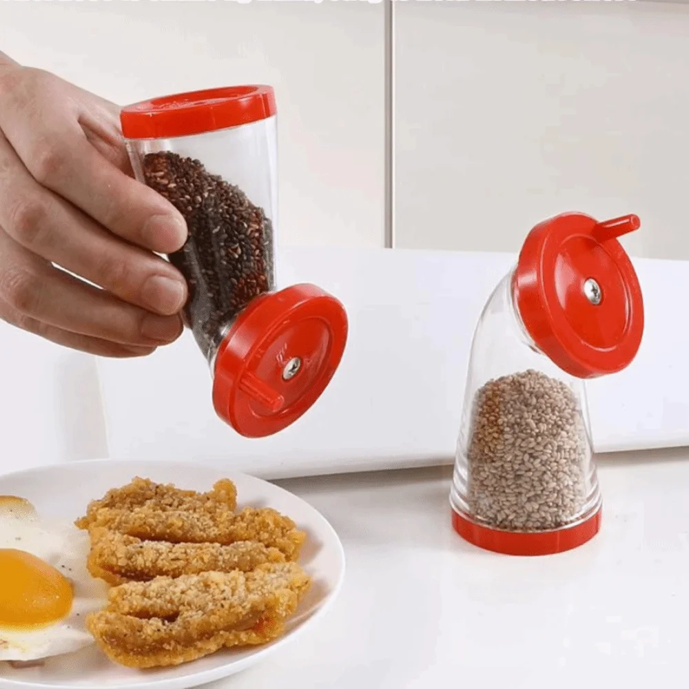 Hand-Rotated Manual Sesame Grinder Transparent Body with Moisture-proof Cover Sesame Mill Bottle Plastic Sesame Dispenser Salad