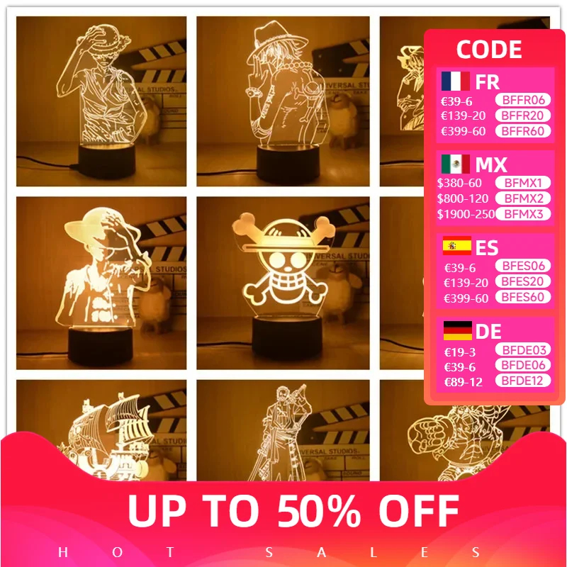 Acrílico Anime Figura Night Light, Luffy, Chopper, Zoro, Manga Lâmpada, Decoração Do Quarto, Presente de Aniversário das Crianças, 1 Pc