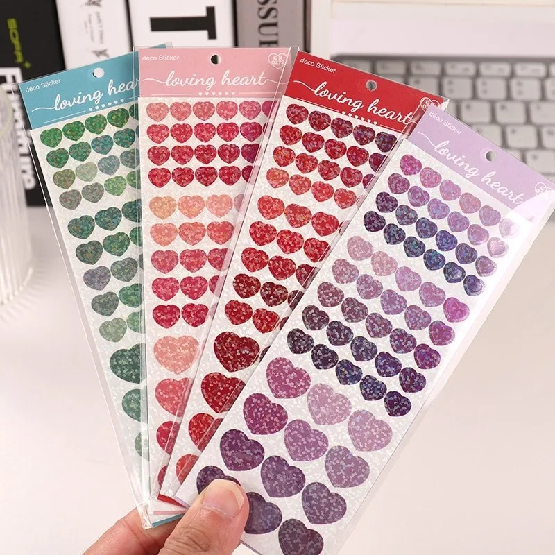 Laser Heart Stickers Pack Color Love Self-adhesive Marker Notes Glitter Adhesive Decoration for Diary Student Planner Scrapbook