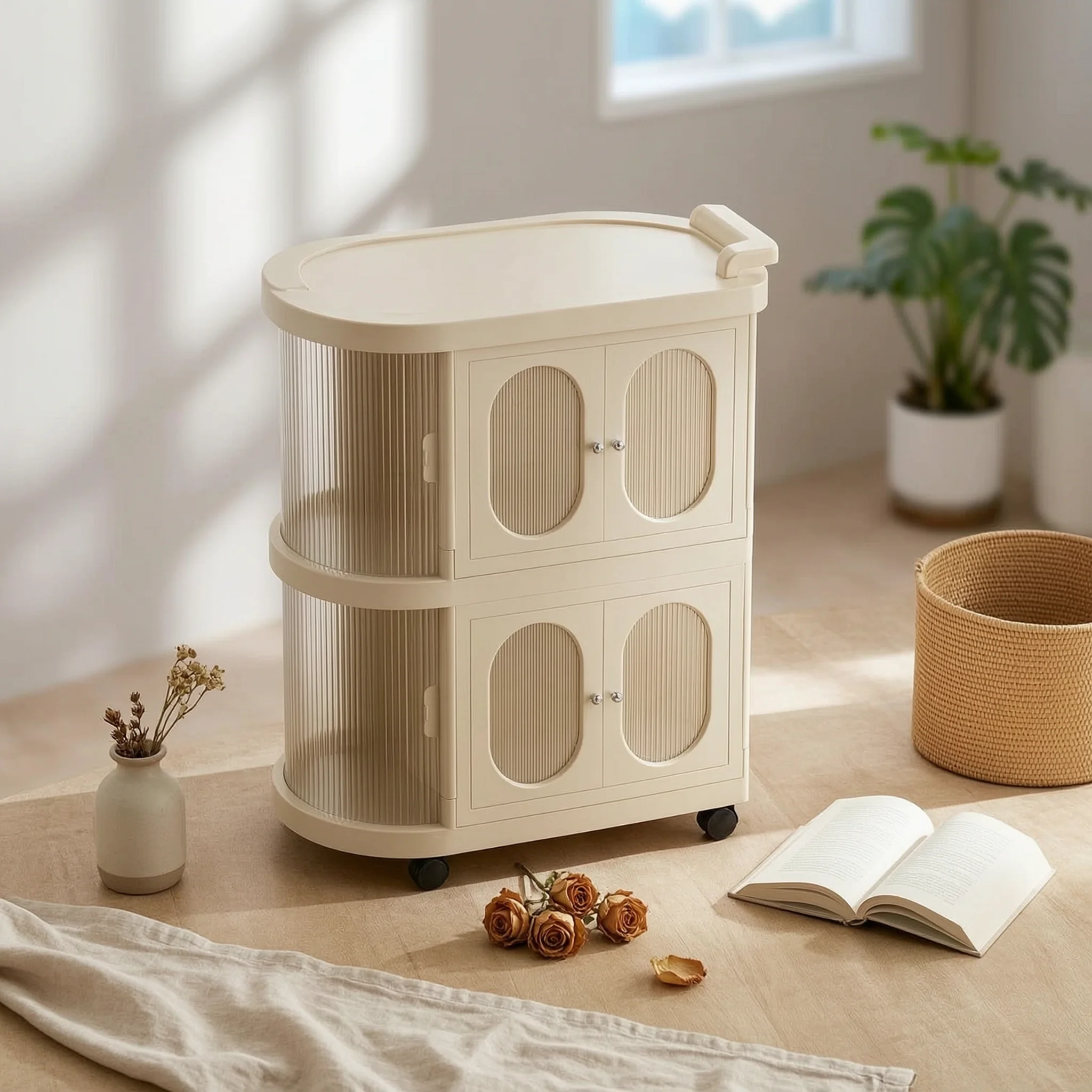 mobile-large-capacity-folding-baby-cabinet-dustproof-two-tier-nursery-cabinet