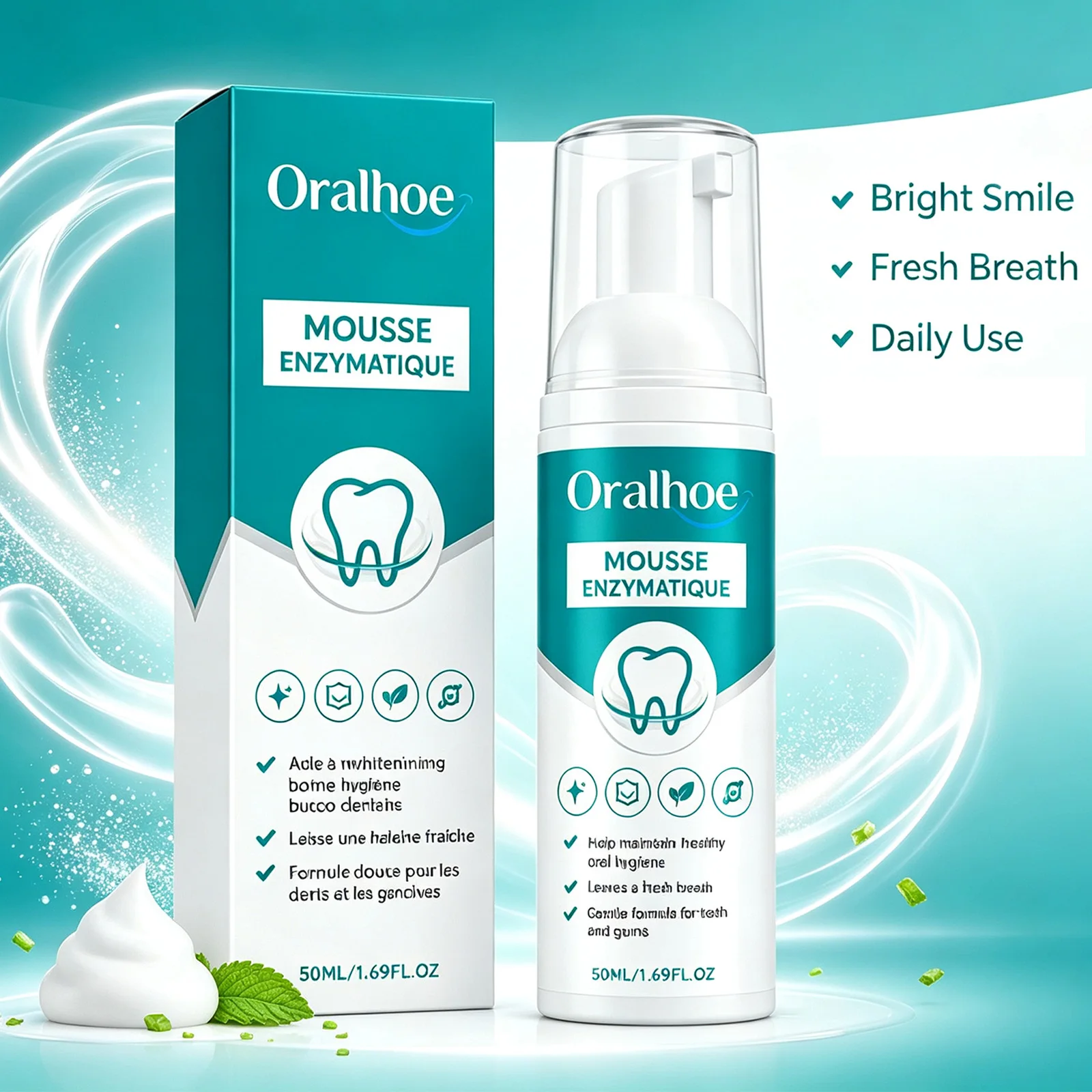 Enzymatic Mouthwash Foam 50ml After Meal Refresh Date Night Prep Gentle Cleansing Fresh Breath Travel Friendly Daily Oral Care