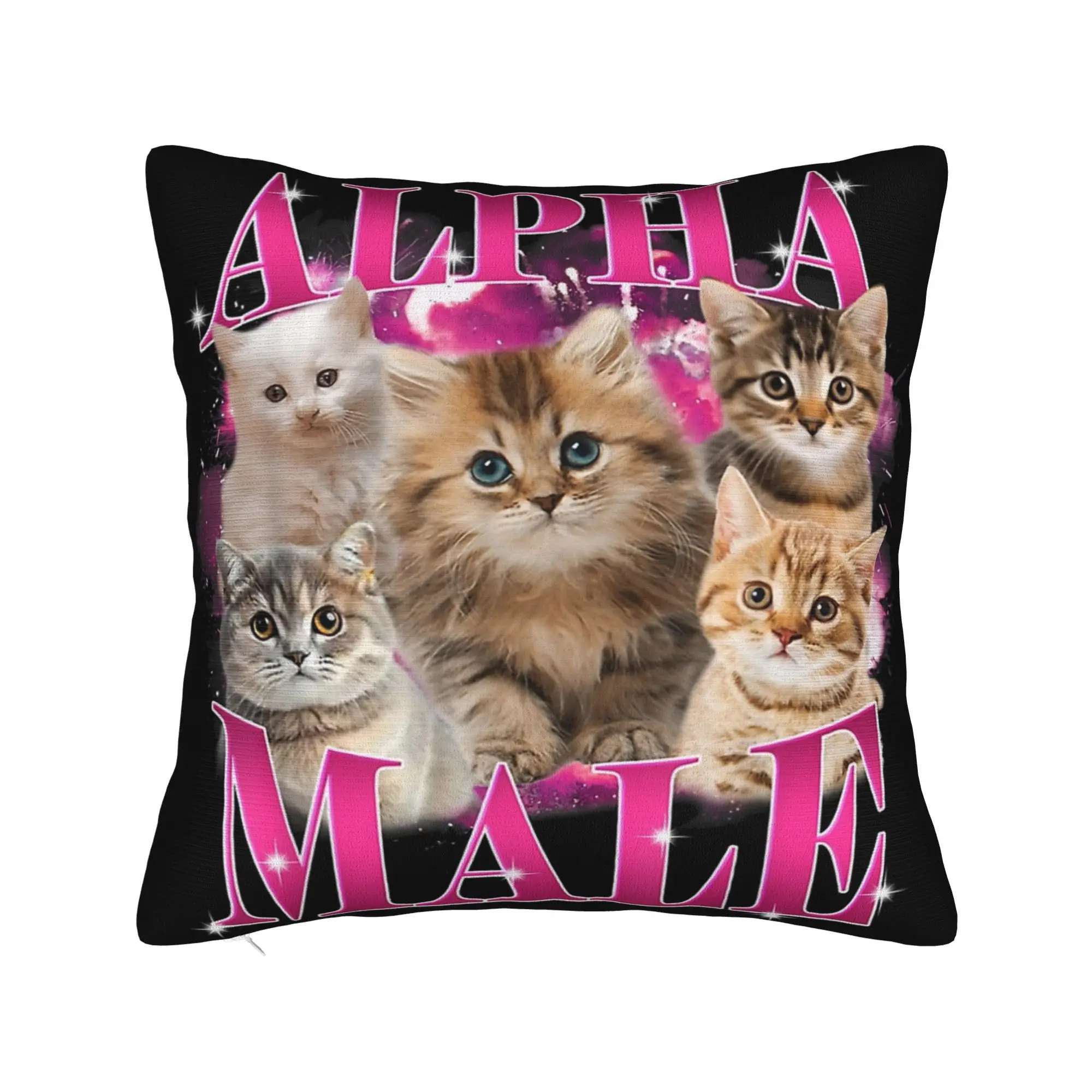 Decorative Pillow Cover Alpha Male Cat Kitten Funny  Merch Home  Pillow Case Cover Square Multi-Size