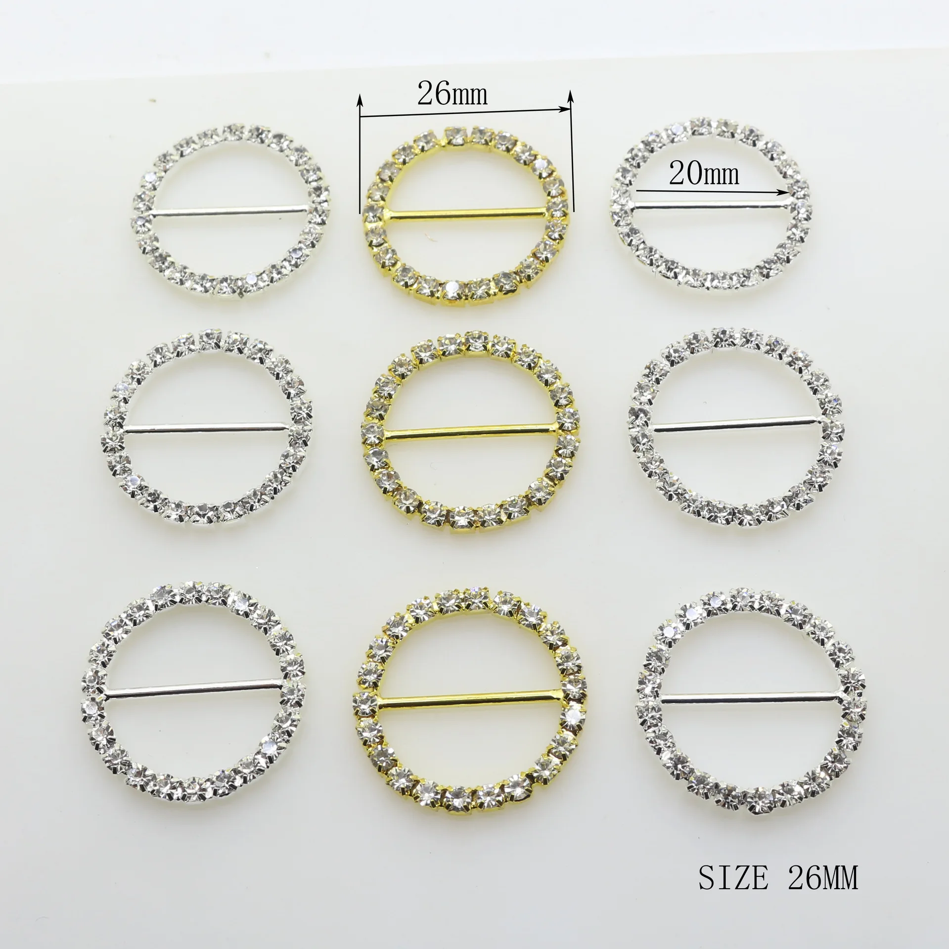 Bling Metal Round Rhinestone Ribbon Buckle Sliders For Clothes Clear Crystal Ribbon Buckles For Wedding Invitation Crafts
