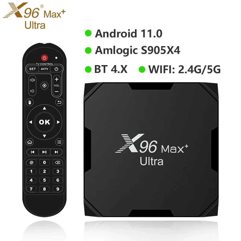 X96 MAX Plus Ultra Android 11 TV BOX Голосовой помощник Amlogic S905X4 Четырехъядерный Wi-Fi BT Медиаплеер 4G 64 ГБ 32G 4K Set Top Box