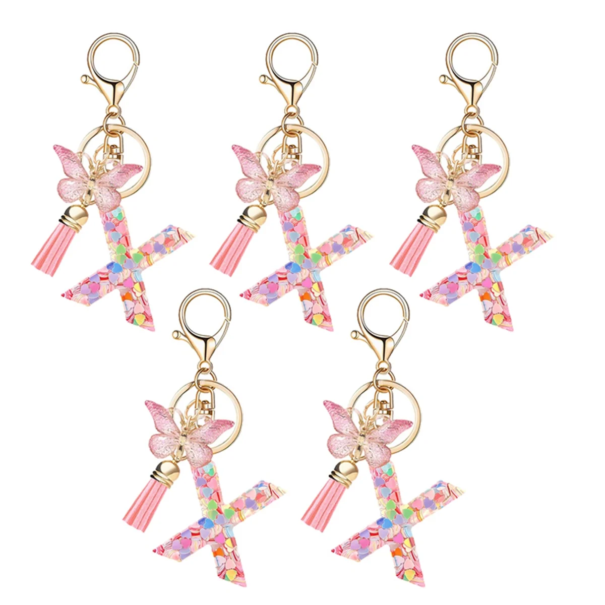 X Type Letter Pendant Pink Cute Initial Keychain Butterfly Keychain