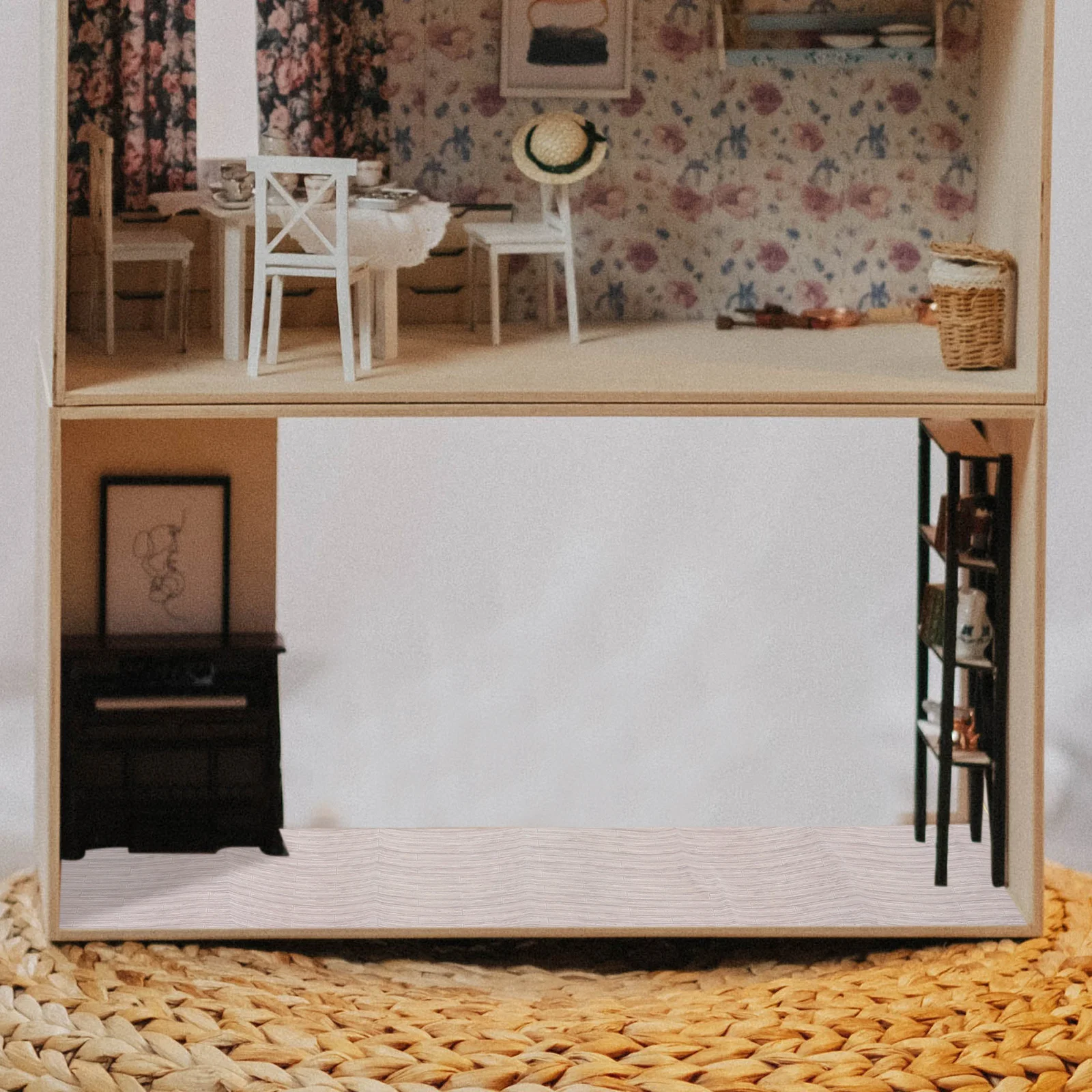 สติกเกอร์พื้นลายเส้นเรียบสำหรับบ้านจิ๋ว DIY แผ่นปูพื้นสติกเกอร์ตกแต่งบ้านจิ๋ว ลายกระเบื้อง