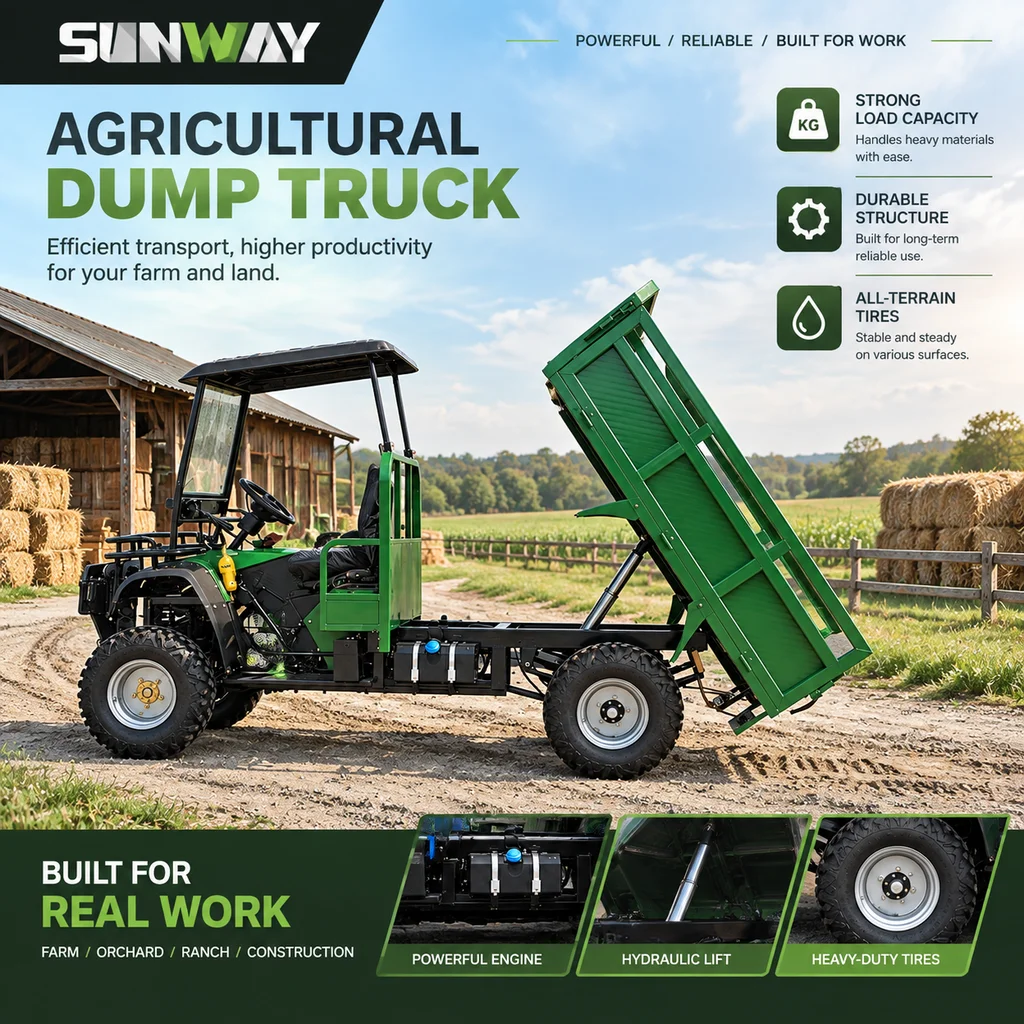 Farm Tipping Utility Truck Hydraulic Self Unloading Agricultural Vehicle with Loncin 300cc Water Cooled Engine