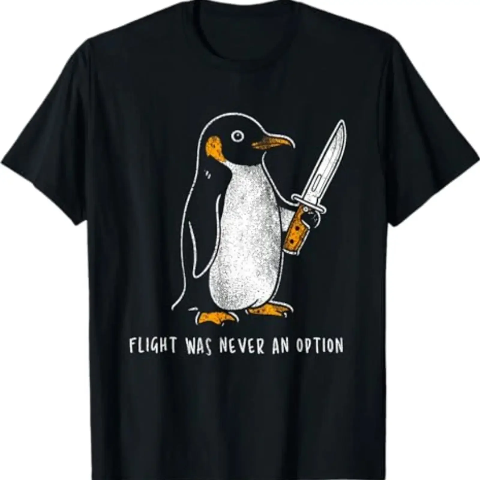 Funny T shirt penguin flight was never an option dark humor vintage Washed Versatile Slightly Breathable streetwear Soft