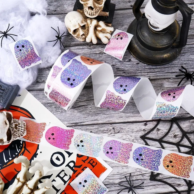 500PCS/Roll Cute Halloween Stickers Ghost Laser DIY Envelope Sealing Sticker Party Festival Decoration Decals