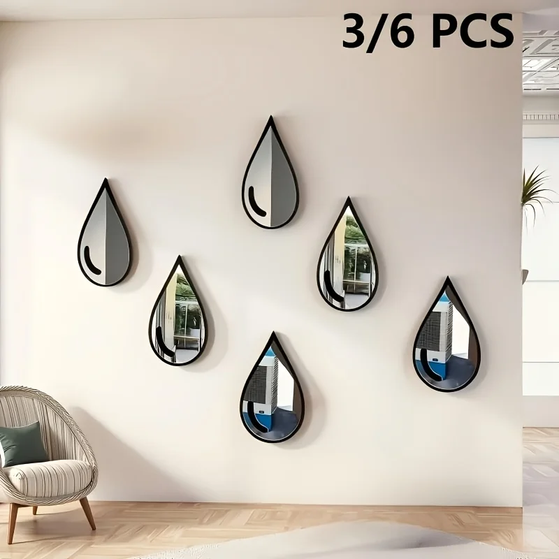 3/6pcs Double-Layer Teardrop Acrylic  Mirror Wall Stickers,Self-Adhesive Wall Decals for Office, Living Room, and Bedroom Decor