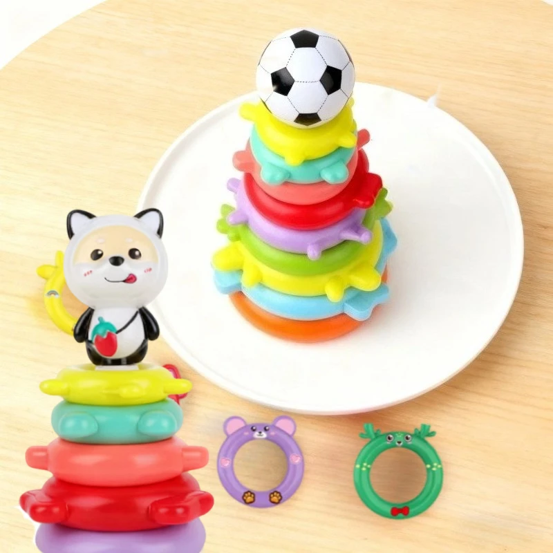 Rainbow Balance Stacking Ring Game Children Learn Stacking Toys for Early Childhood Education Color Discrimination for Infants