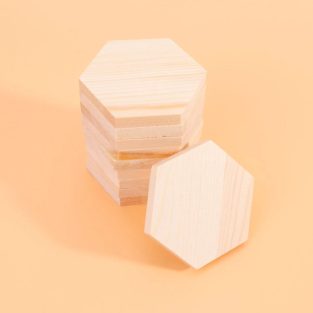 

10 PCS Polygonal Wood Blocks DIY Wooden Craft Plank Retro Decor Honeycomb Small