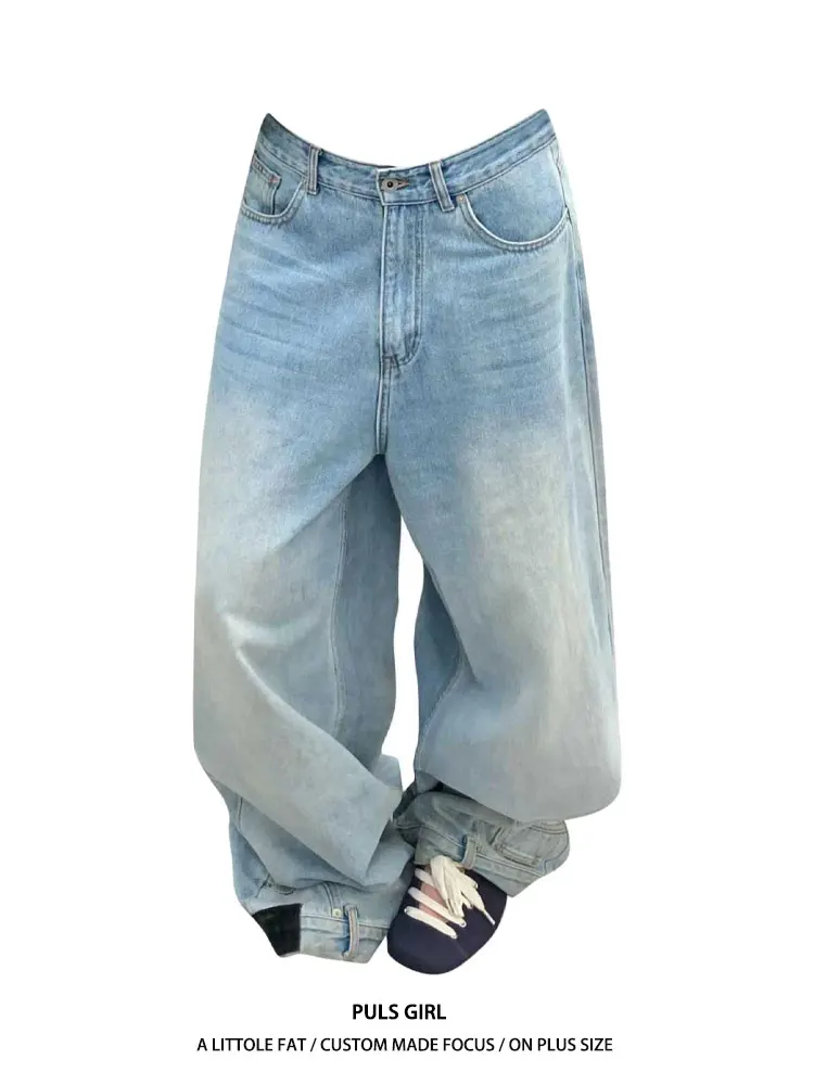 

Retro American Washed Design Wide Leg Jeans Women Loose Fit High Waist Straight Cut Knife Denim Pants Casual Street Style