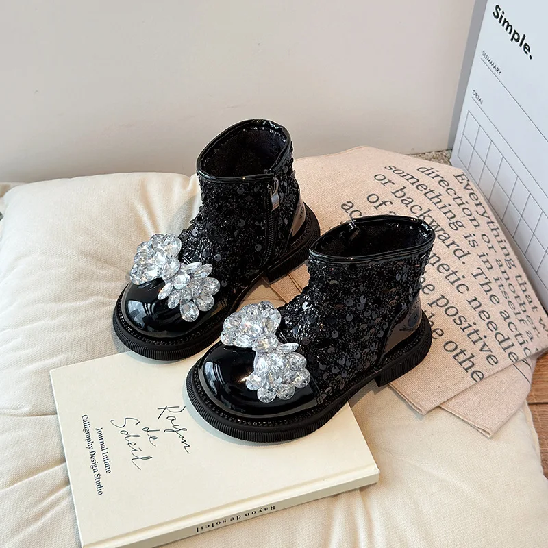 Girl Shoes Winter Warm Plush Ankle Boots for Women Fashion Princess Bling Shoes Kids Casual Shoes Children Sneaker Zapatos Niña