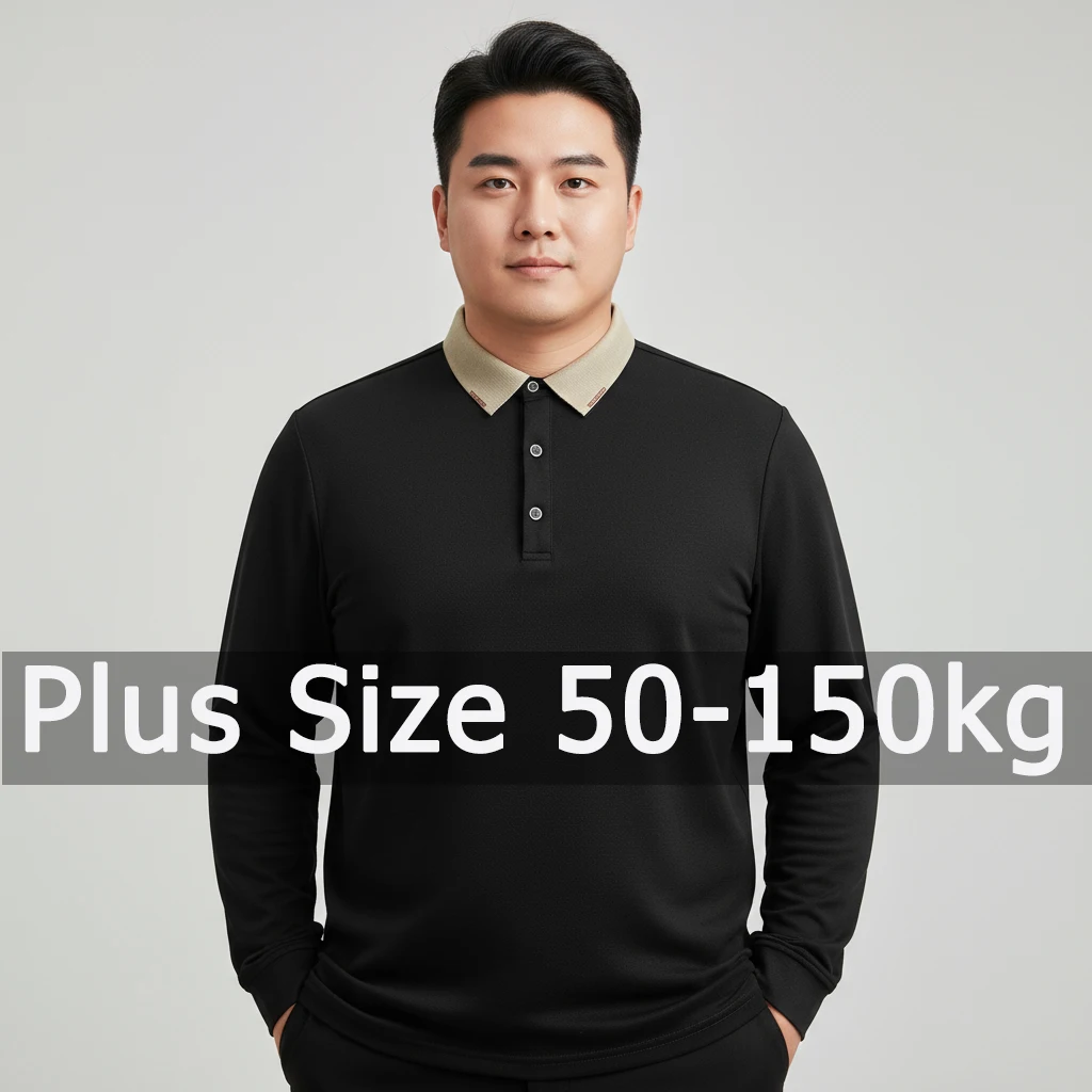 Kemeja Hitam Pria Ukuran Besar Kemeja Polo Lengan Panjang Kemeja Formal Bisnis Musim Gugur Musim Dingin 7XL 8XL 9XL 50-150KG Pakaian Pria Ukuran Besar