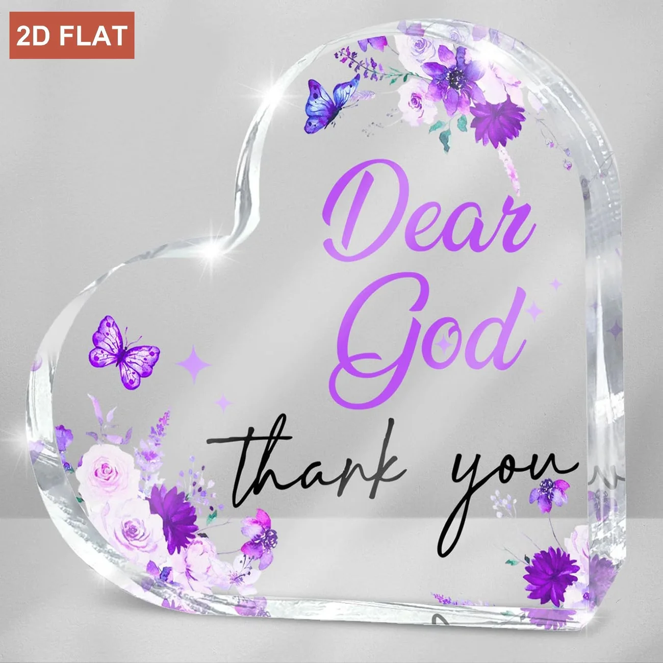 Transparent Acrylic Heart-Shaped Plaque Suitable for - Modern Purple Butterfly Floral Tabletop Decoration with 