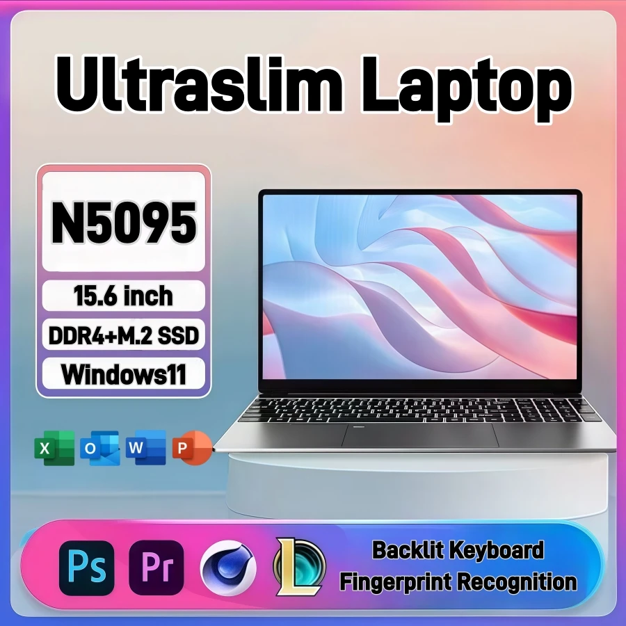 كمبيوتر محمول للألعاب Intel N5095 مقاس 15.6 بوصة، كمبيوتر محمول محمول، 16 جيجابايت، 32 جيجابايت DDR4 512G 1 تيرا بايت SSD Windows11، صفقات لوحة المفاتيح بإضاءة خلفية