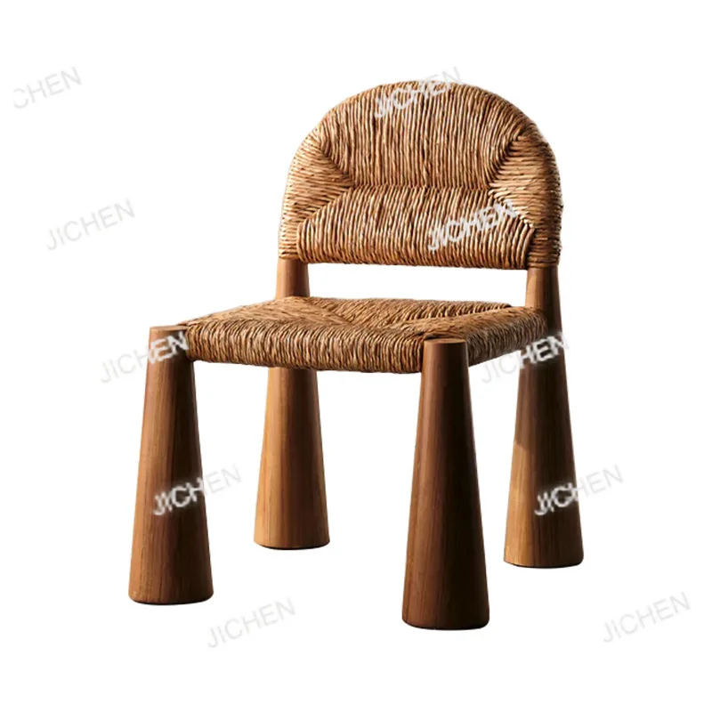 

Solid wood aquatic grass woven chair rattan chair designer retro homestay restaurant rattan dining chair
