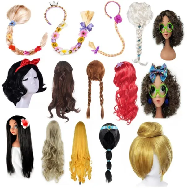 สาววันพุธวิกผมเด็กเจ้าหญิงคอสเพลย์อุปกรณ์เสริมเด็ก Rapunzel Elsa Anna Jasmine Mermaid Moana Mirabel Party Headwear