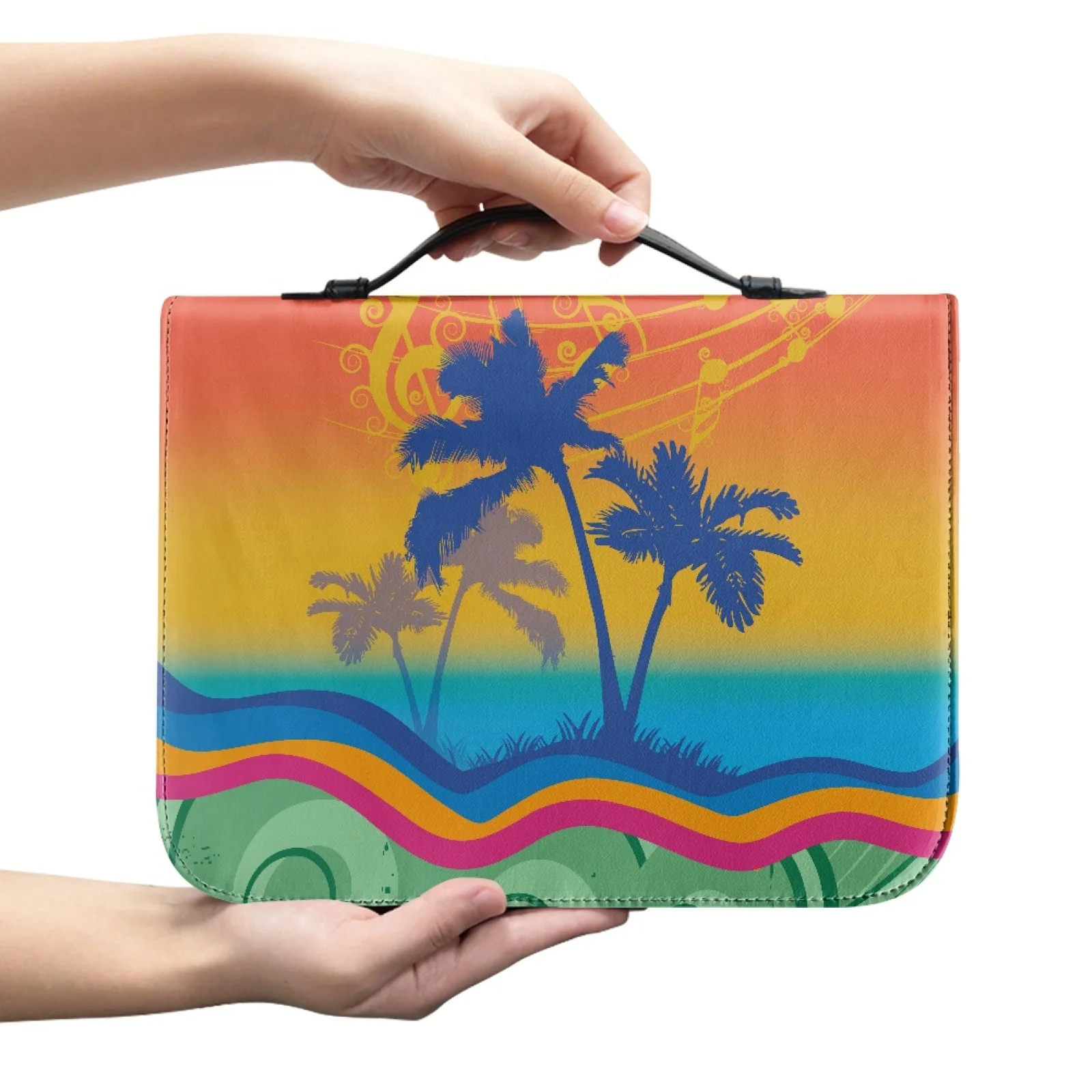 PENSTROLL Beach Palm Tree Music New Arrival Bible Cover PU Leather Handle Bible Holder for Christian Prayer